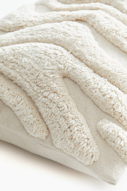 Cream Patterned Cotton Cushion Cover