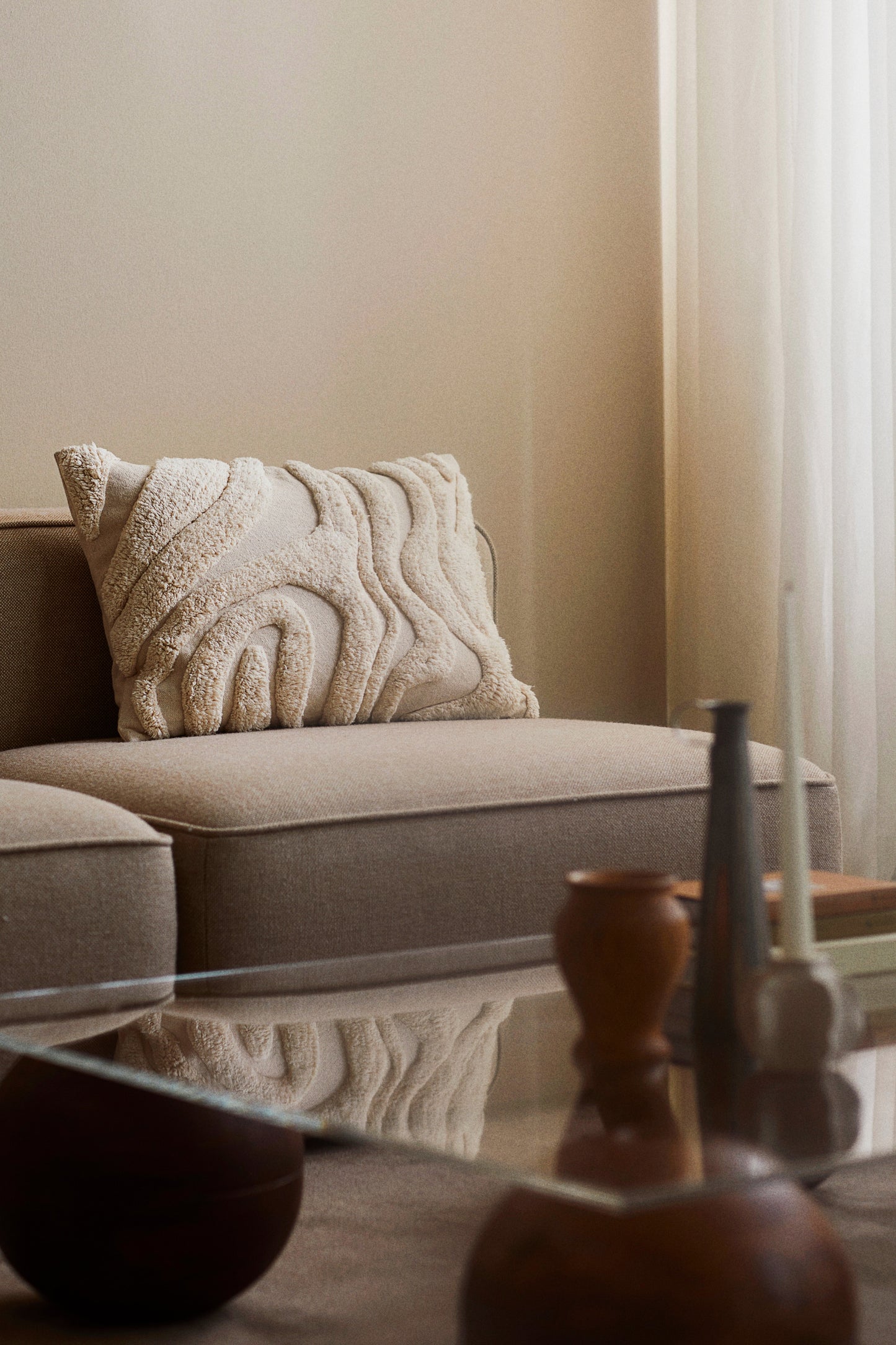Cream Patterned Cotton Cushion Cover