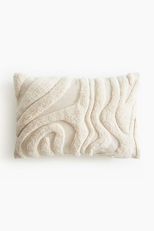 Cream Patterned Cotton Cushion Cover